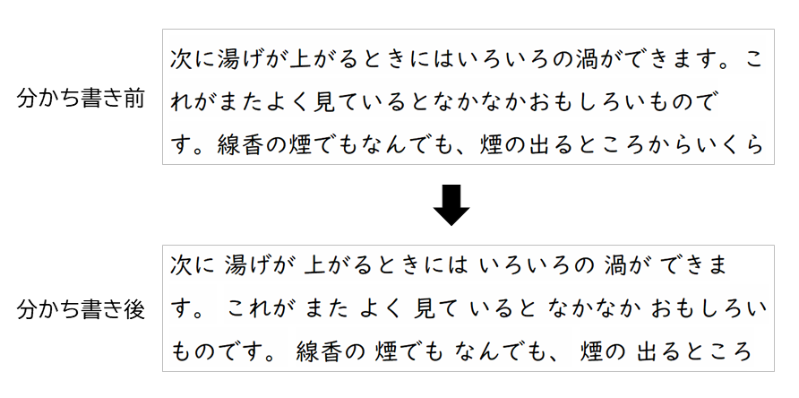 iPadOS版いーリーダーでの分かち書きの例