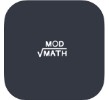 Modmath for Students, Inc. のソフト「ModMath」のアイコン画像です。黒い背景にルートの記号が書かれ、上に「MOD」ルート記号の中に「MATH」と白い文字で記載されています。